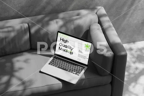 Laptop Mockup on Sofa Scene Template PSD