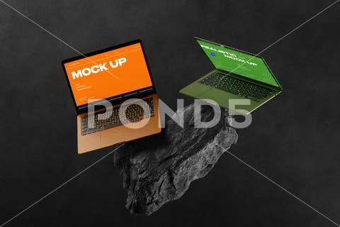 Laptop Mockup With Stone Accent Modello PSD