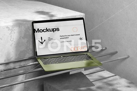 Laptop Mockup on Wire Stand PSD Template