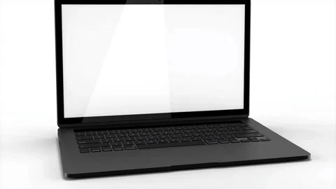 Laptop model 3d realistic animation of a computer with blank white screen mockup Stock Footage 312610644