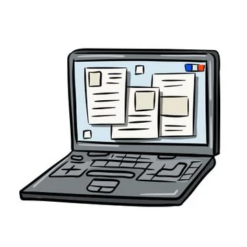 Laptop. Modern computer. Open window with the program and application. 스톡 일러스트