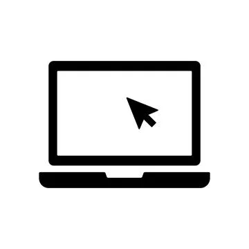 Laptop with mouse cursor icon in solid style. Represents computer use, soft.. Stockillustratie