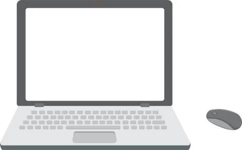 Laptop with mouse on the table illustration. Vector stock illustartion isolated 스톡 일러스트