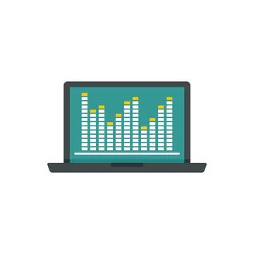 Laptop music equalizer icon flat isolated vector Stockillustratie