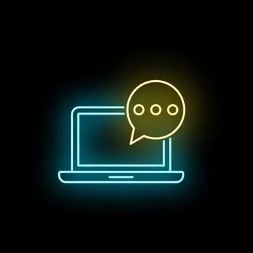 Laptop neon icon glowing with chat message Stock Illustration