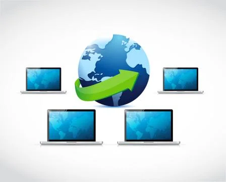 Laptop network connected to the world. Stock Illustration