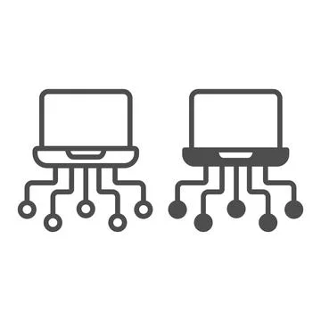 Laptop with network line and solid icon, online education concept, communication Stock Illustration