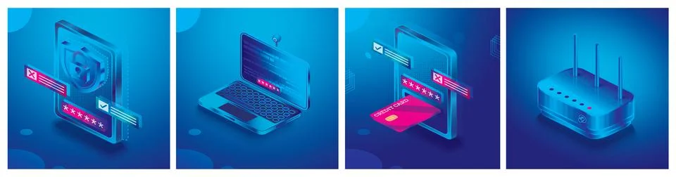 Laptop, Network Router and Tablet PC. Stock Illustration