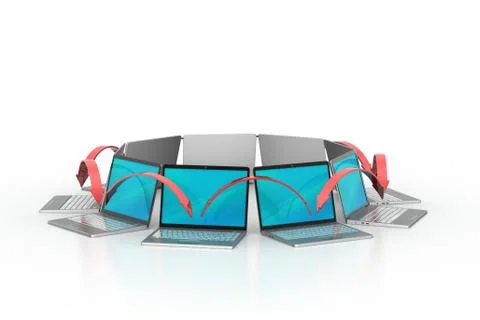 Laptop networking circle Selección de ilustraciones gratis