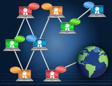 Laptop networking communication business graph isolated over a white backgrou 库存插图