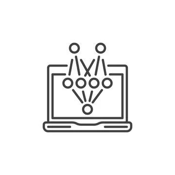 Laptop with Neural Network vector concept line icon Stock Illustration