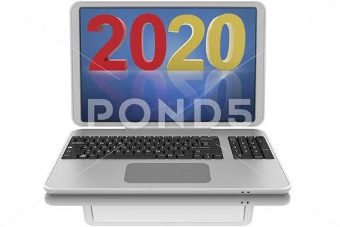 Laptop. New Year 2020. 2020 replaces 2019 - 3D illustration Stock Illustration