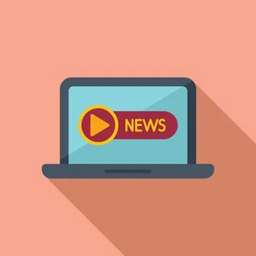 Laptop news icon flat vector. Camera press Stock Illustration