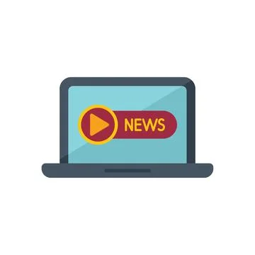 Laptop news icon flat vector. Camera press Stock Illustration