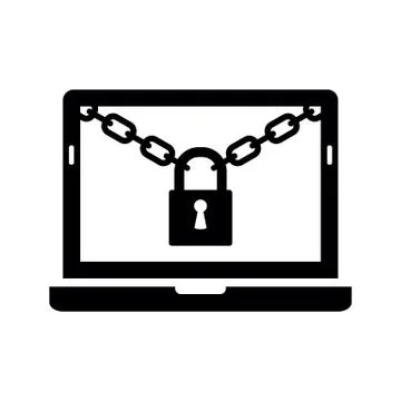Laptop, notebook with chain and lock icon. security icon Stock Illustration