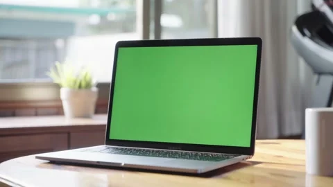 Laptop notebook computer with green screen  Stock Footage 154078487