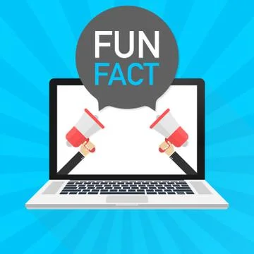 Laptop notebook computer screen. Hand holding megaphone. Fun fact text in spe Stock Illustration