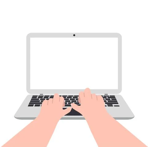 Laptop notebook with hand typing working Blank Space Copy Stockillustratie