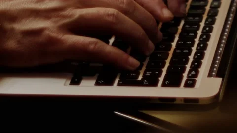 Laptop Notebook Keyboard Right and Left Hand Typing Right Side Front Close U Vídeo Stock 231072840