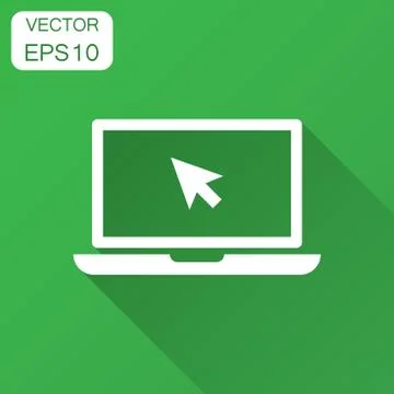 Laptop notebook with mouse cursor vector icon in flat style. Laptop screen wi Illustrazione stock