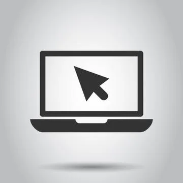Laptop notebook with mouse cursor vector icon in flat style. Laptop screen on Illustrazione stock