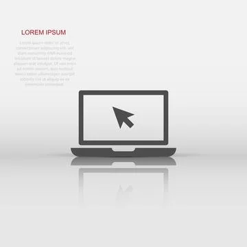 Laptop notebook with mouse cursor vector icon in flat style. Laptop screen .. Illustrazione stock