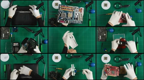 Laptop (notebook) service repairing split screen. Video stock 48961899