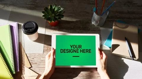 Laptop, Notebook, tablet pc Mockup screen with green chroma key background and 스톡 사진