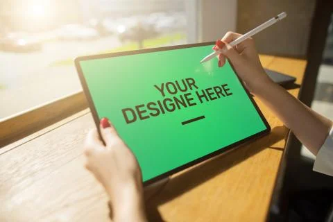 Laptop, Notebook, tablet pc Mockup screen with green chroma key background and 库存照片