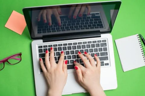 Laptop with notepad and pen Stock Photos