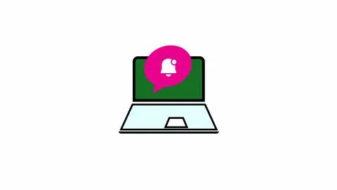 Laptop with notification bar in a speech bubble icon on a white color backg.. Illustrazione stock