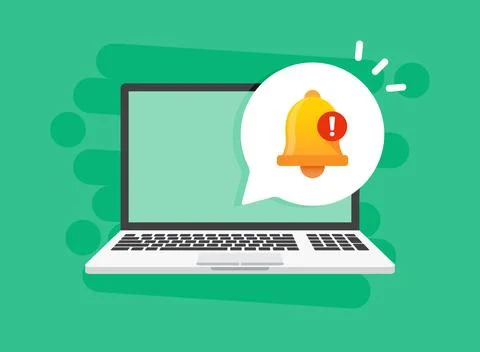 Laptop notification icon in flat style. Computer vector illustration on iso.. Stock Illustration