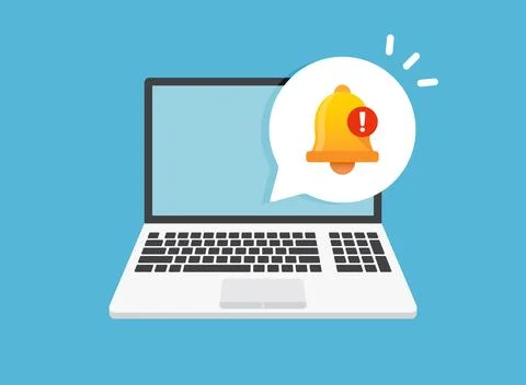 Laptop notification icon in flat style. Computer vector illustration on iso.. Stock Illustration