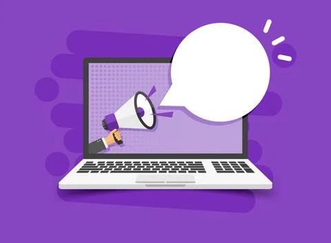 Laptop notification icon in flat style. Computer vector illustration on iso.. Stock Illustration