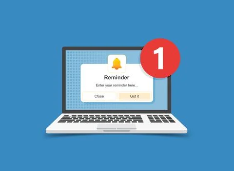 Laptop notification icon in flat style. Computer vector illustration on iso.. Illustrazione stock