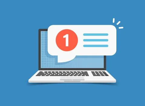 Laptop notification icon in flat style. Computer vector illustration on iso.. Stock Illustration