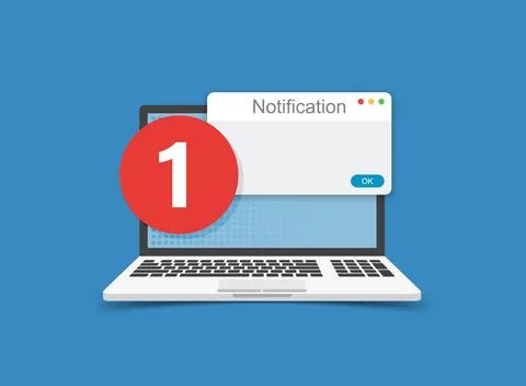 Laptop notification icon in flat style. Computer vector illustration on iso.. Stock Illustration
