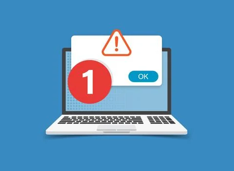 Laptop notification icon in flat style. Computer vector illustration on iso.. Illustrazione stock