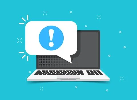 Laptop notification icon in flat style. Computer vector illustration on iso.. Stock Illustration