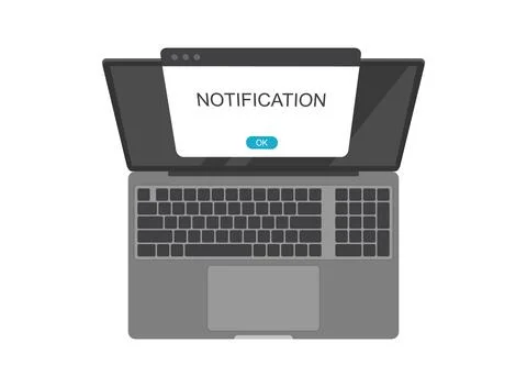 Laptop notification icon in flat style. Computer vector illustration on iso.. Stock Illustration