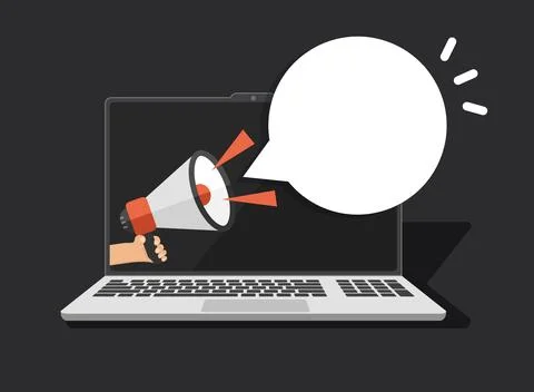 Laptop notification icon in flat style. Computer vector illustration on iso.. Stock Illustration