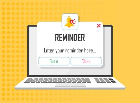 Laptop notification icon in flat style. Computer vector illustration on iso.. Stock Illustration