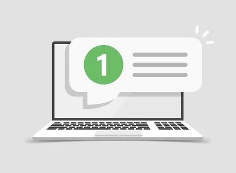 Laptop notification icon in flat style. Computer vector illustration on iso.. Illustrazione stock