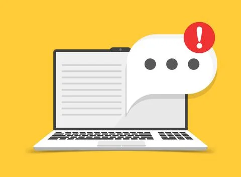 Laptop notification icon in flat style. Computer vector illustration on iso.. Illustrazione stock