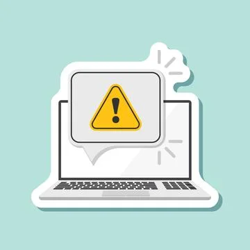 Laptop notification sticker icon in flat style. Computer vector illustratio.. Ilustración de archivo