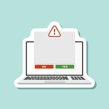 Laptop notification sticker icon in flat style. Computer vector illustratio.. Illustrazione stock