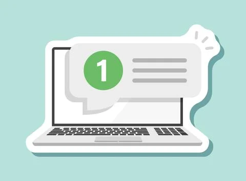 Laptop notification sticker icon in flat style. Computer vector illustratio.. Ilustración de archivo