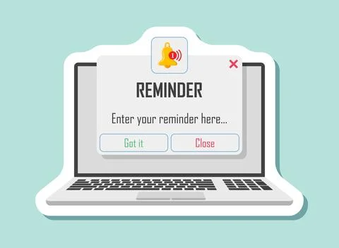 Laptop notification sticker icon in flat style. Computer vector illustratio.. Stock Illustration