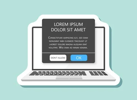 Laptop notification sticker icon in flat style. Computer vector illustratio.. Ilustración de archivo