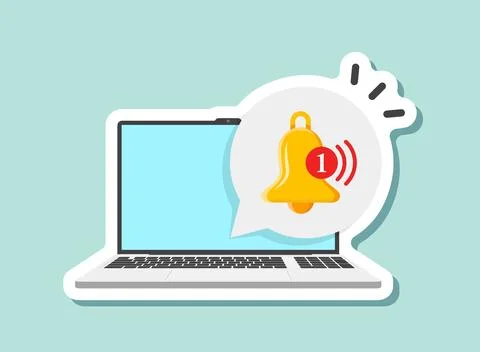 Laptop notification sticker icon in flat style. Computer vector illustratio.. Stock Illustration